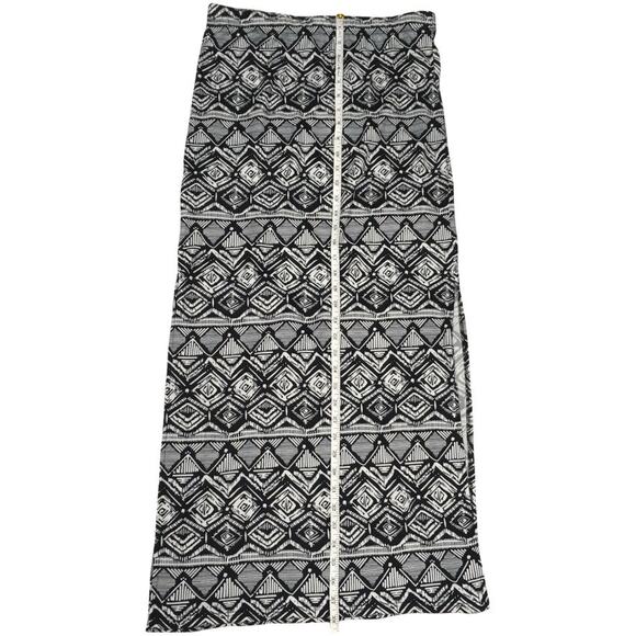 Charlotte Russe Maxi Skirt Black White Geometric Aztec Print Side Slit Juniors L - Picture 4 of 9